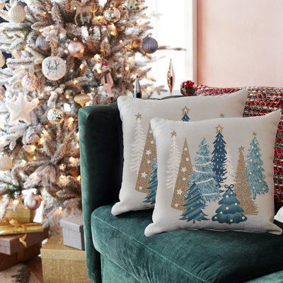 Christmas Winter Pillow Covers 18X18 Inch Set Of 2 Outdoor Waterproof Blue Tree Decorations Red Throw Pillow Cases Xmas Christmas Decor Decorative Pillows For Couch Home Holiday Grey
