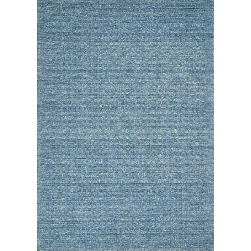 Handmade Denim Blue Wool Rectangular Area Rug 8' x 10'
