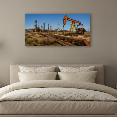 Canvas Wall Art pumpjack oil derrick refinery plant west texas refinerys Wall Decor for Living Room Bathroom Bedroom Office 20"H x 40"W Art Paintings, Ready to Hang