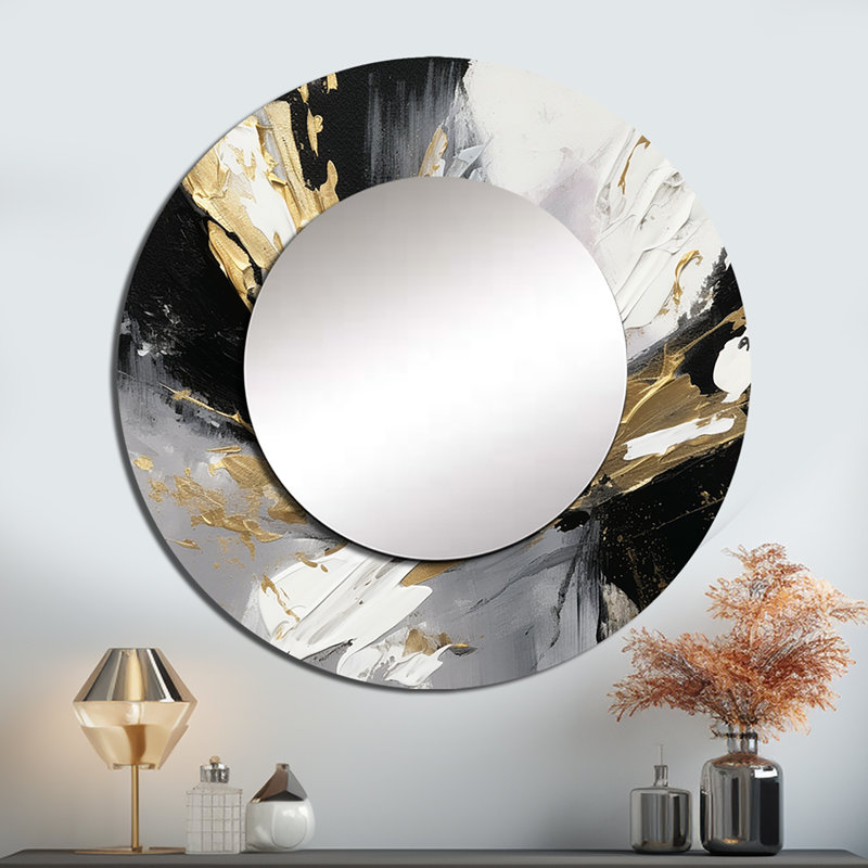 Mystery Awakening V - miroir mural abstrait, miroir décoratif rond noir, impression d'art en métal, 23 po x 23 po