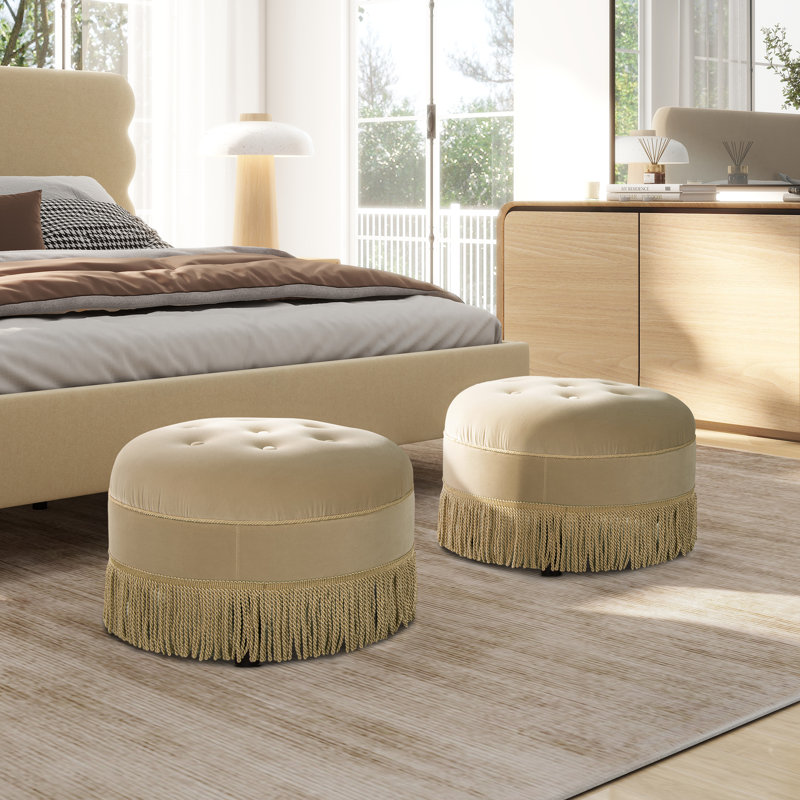 Neptune Upholstered Ottoman, Fawn Brown Velvet