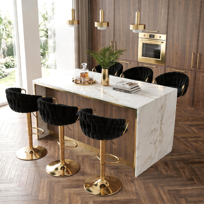 Swivel Upholstered and Velvet Bar Stool, Black