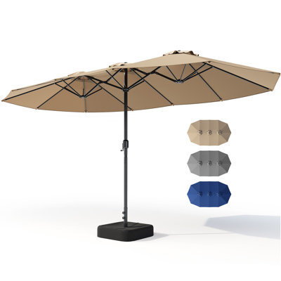 15 ft x 9 ft Double‑Sided Rectangular Patio Market Umbrella with Base, Extra Large Outdoor Sun Shade for Backyard Deck Pool