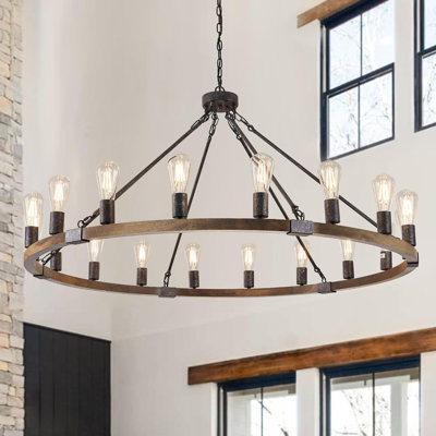 Luminaire en bois rustique noir 47 pouces Farmhouse Wagon Wheel