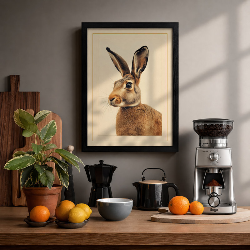 Alert Hare Botanical - Framed Print, A1 - 84.1 x 59.4 cm, Black