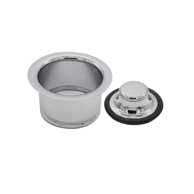 3-1/2" Extra-Deep Collar Kitchen Sink Waste Disposal Flange & Stopper, Polished Chrome