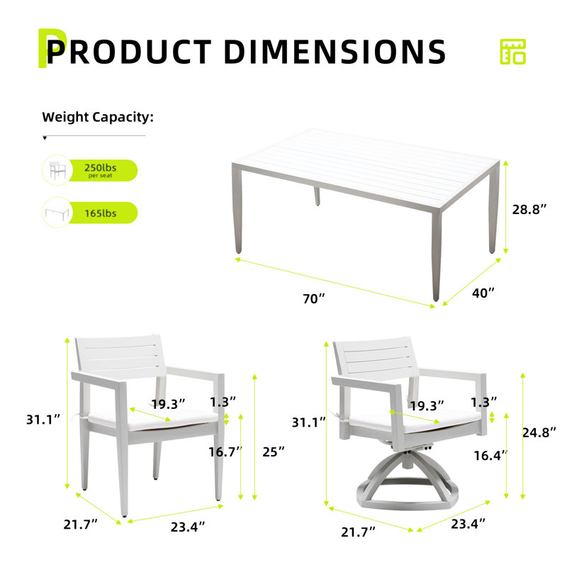 Mobilier de patio 7 pièces en aluminium