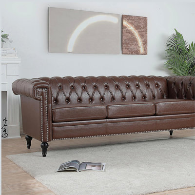 83.66 Inch Width Traditional  Square Arm removable cushion 3 seater Sofa