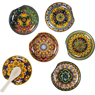 Ceramic Spoon Rest For Stove Top, Bohemia Porcelain Spoon Holder Set Of 6, Colorful Appetizer Plates For Sushi, Snack, Dishwasher