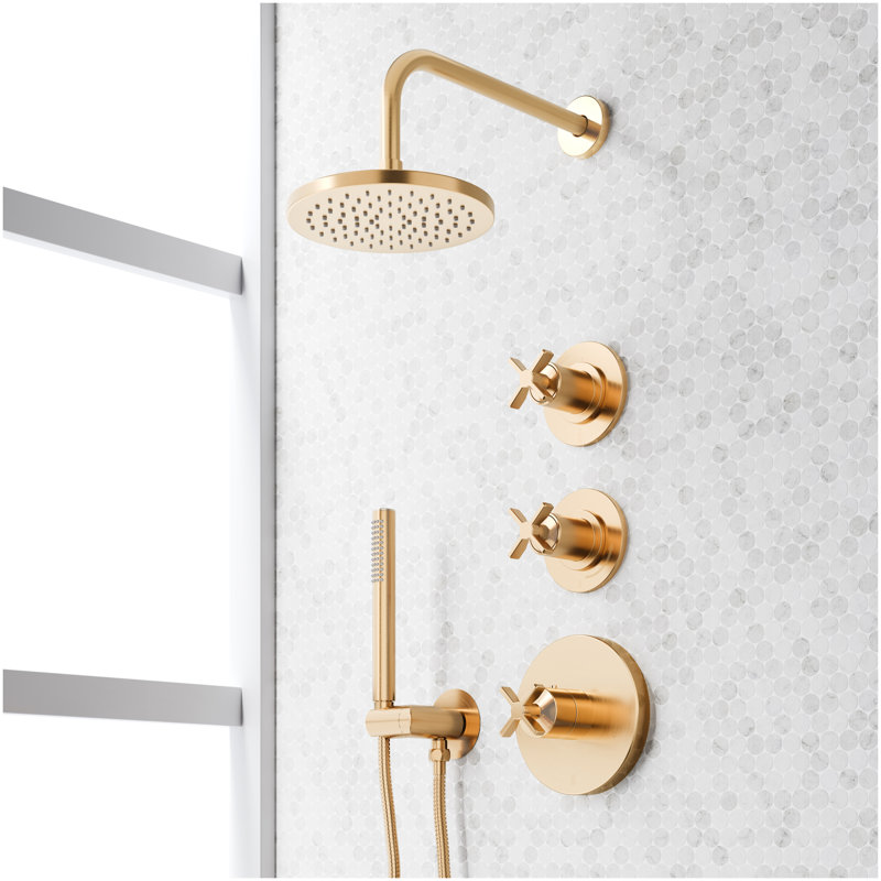 Vassor Thermostatic Shower System With Hand Shower - Brushed Gold, Brushed Gold