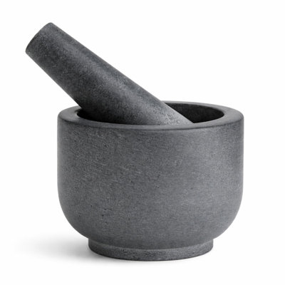 Natural Grey Solid Marble Mortar and Pestle Set, Compact Heavy Duty Grinder for Spices Herbs Garlic Pesto Kitchen