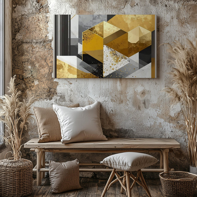 Art mural sur toile avec harmonie géométrique et art texturé prêt à accrocher, H 9 po x l 12 po