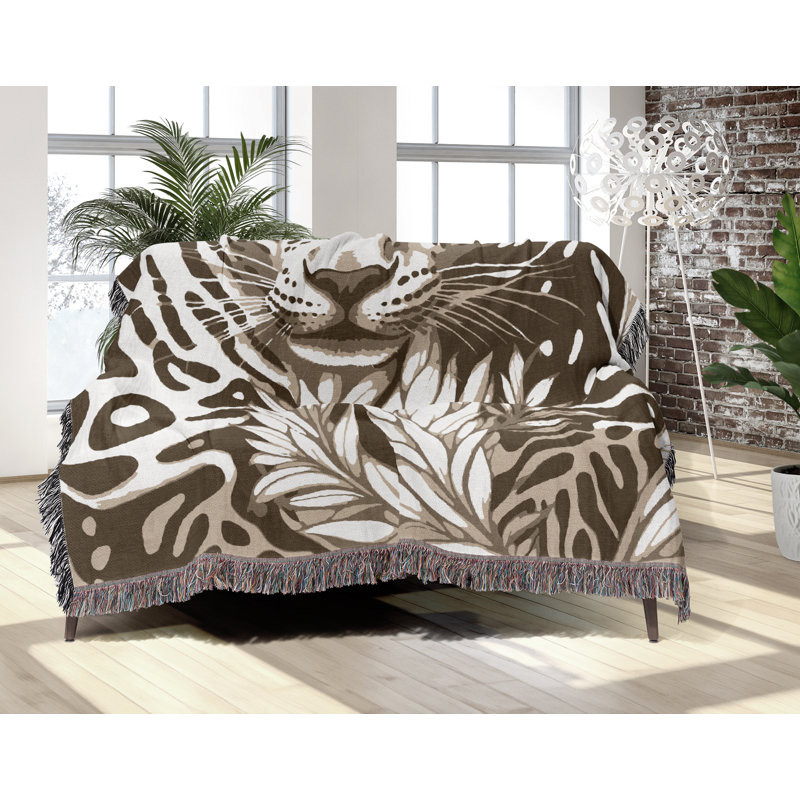 Jeté en mélange de coton léopard Fiero, Beige / Blanc cassé, L 60 po x l 50 po
