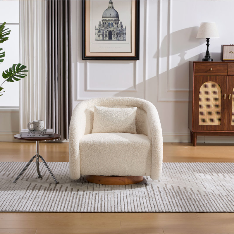 Fauteuil d'appoint pivotant en tissu Modern Teddy, Blanc