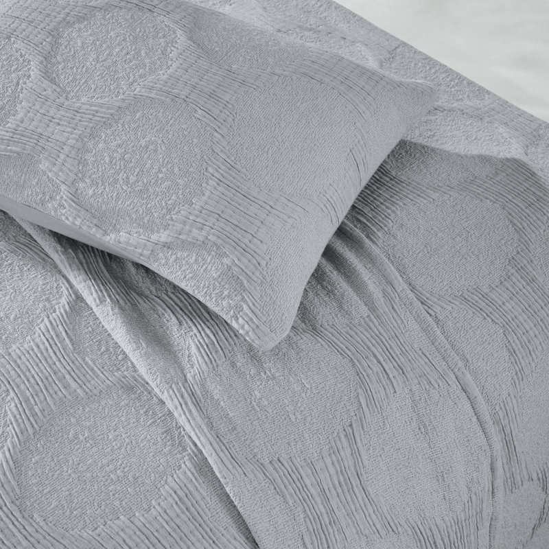 Couvre-lit à motif géométrique moderne en mélange de coton de qualité supérieure Superior Tanta, Bleu denim, Couvre-lit grand