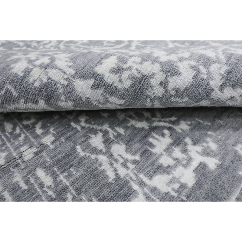 Tapis gris et argent noué à la main de haute qualité, Rectangle 6 pi x 9 pi