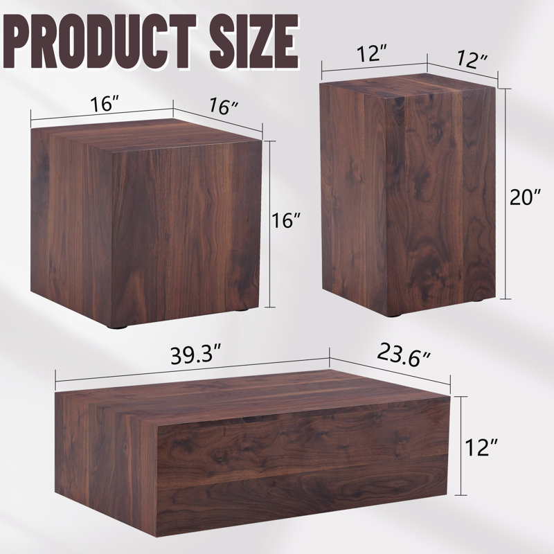 Ensemble de tables basses modernes pour le salon, Noyer