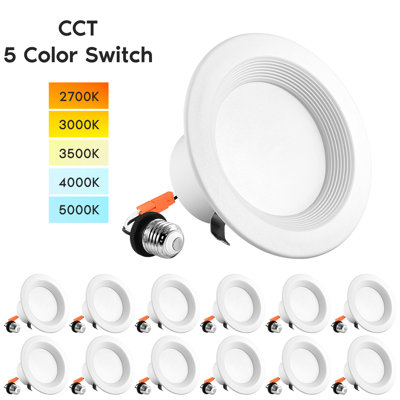 La boîte encastrée à DEL de 4 pouces allume 10 W et 5 lumières à DEL à intensité variable sélectionnables avec éclairage encastré Energy Star 750 lumens