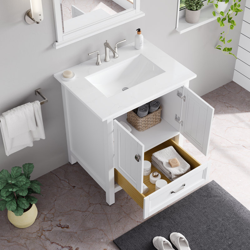 Glebs 30'' Single Bathroom Vanity with Top, White