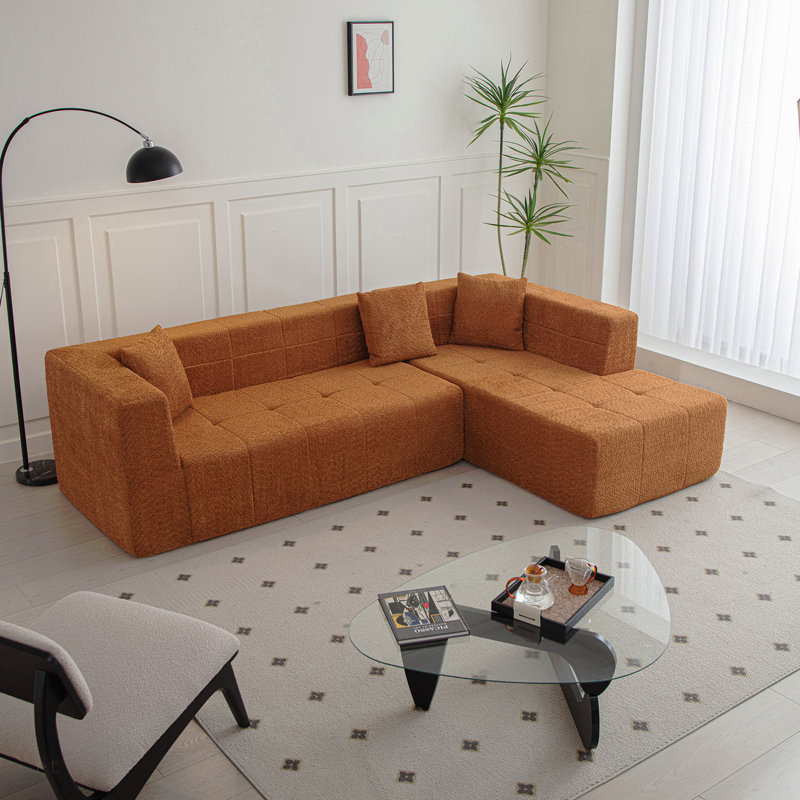 Canapé modulaire en L 105,5 po, canapé modulaire en L capitonné à assise profonde avec méridienne pour salon, Polyester brun