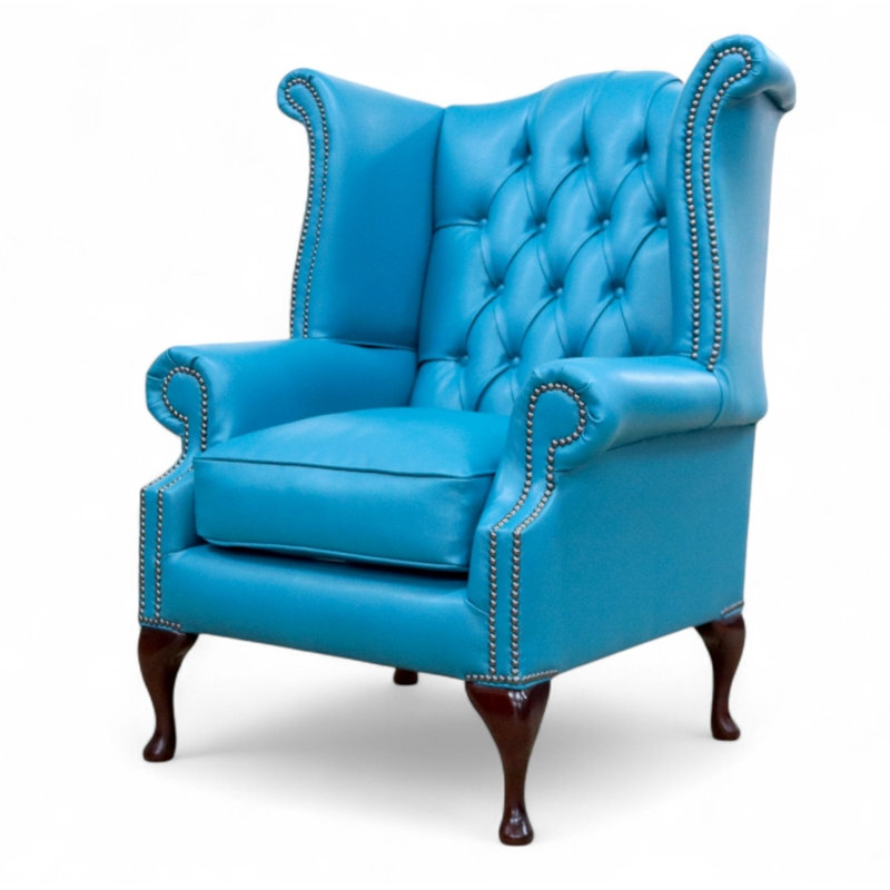 Upholstered Full Grain Leather Wingback Chair