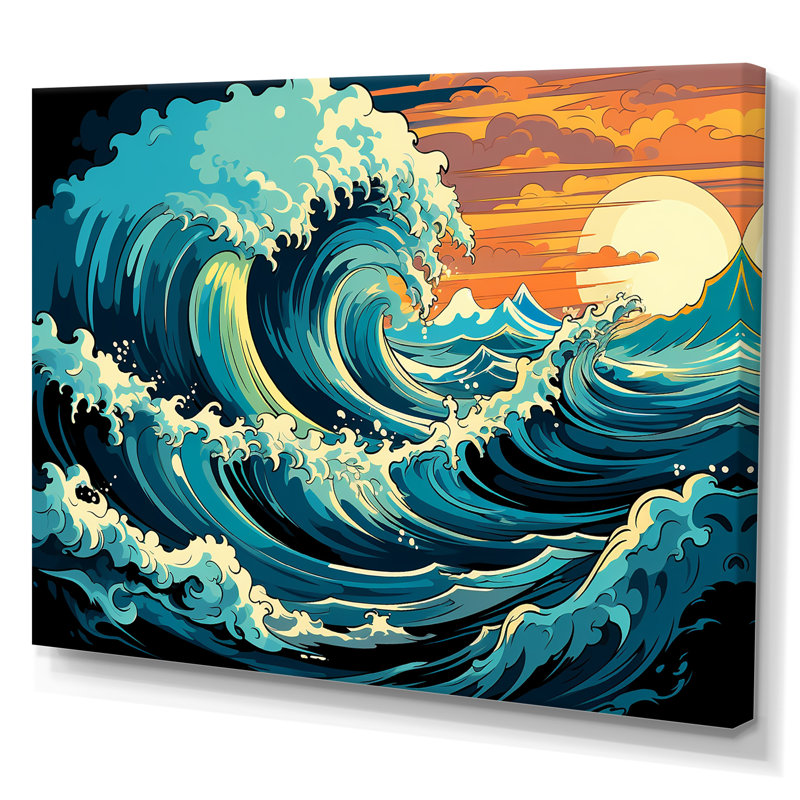Vagues japonaises dans une tempête II - art mural tropical côtier, Toile tendue, H 30 po x l 40 po x P 1,5 po