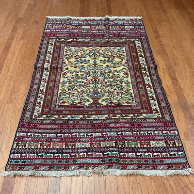 Tapis doré en laine noué à la main de conception unique 4 pi 2 po x 6 pi 9 po Orinda