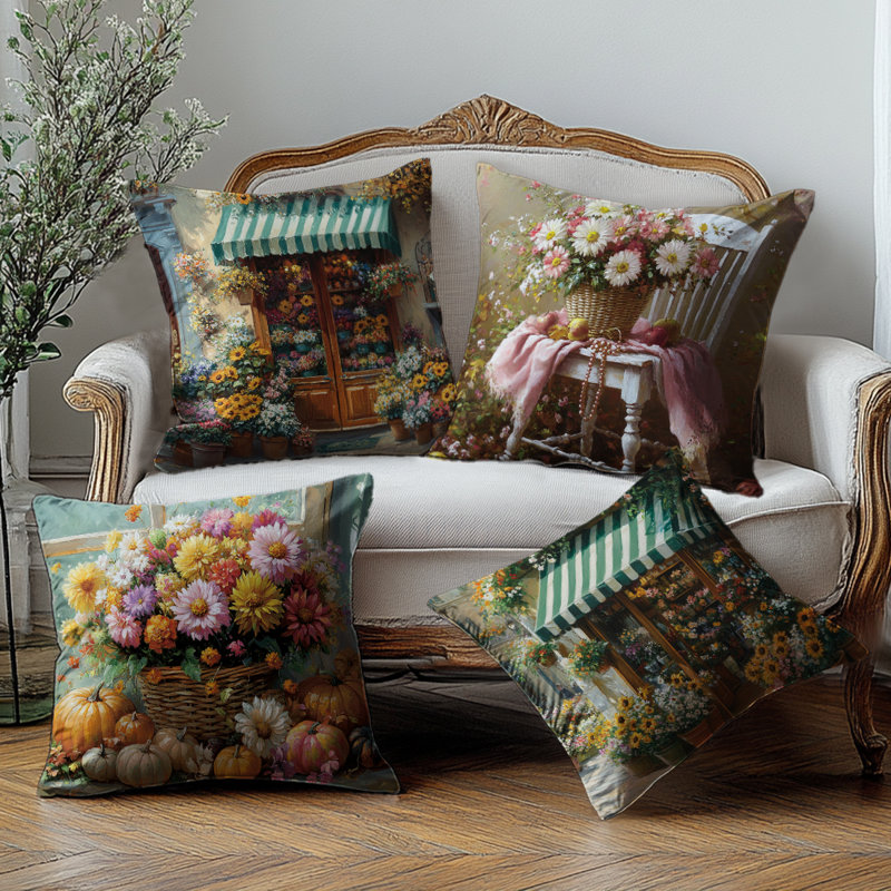 4 housses de coussin décoratives à motif de fleuriste