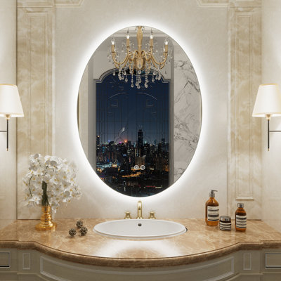 Miroir de salle de bain ovale en verre trempé anti-buée certifié UL - Basics by Wayfair ™