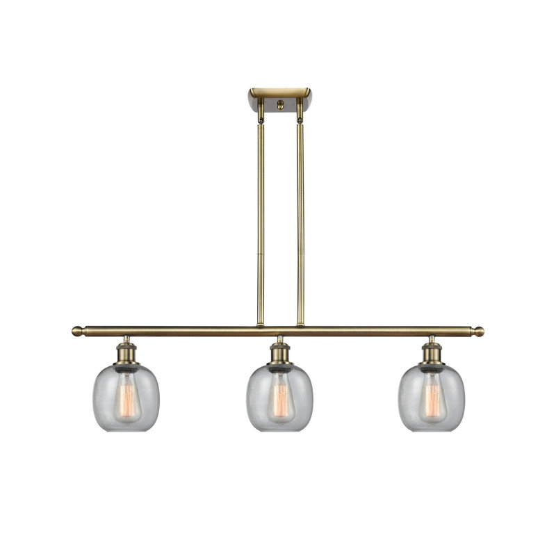 Luminaire suspendu linéaire à 3 lumières pour îlot de cuisine Claudette, Grainé, Ampoule non incluse