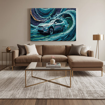 Art de transport sur véhicule électrique et hybride, art mural bleu
