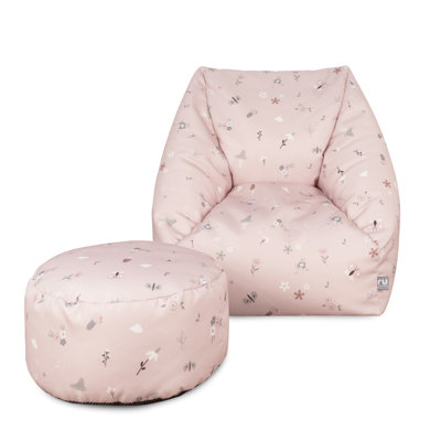 rucomfy Beanbags Snuggle Chair Kids Bean Bag & Footstool Set, Patterned Water Resistant Cosy Kids Seating Bundle Pre Filled Childrens Armchair Seat - Whimsical Wonder