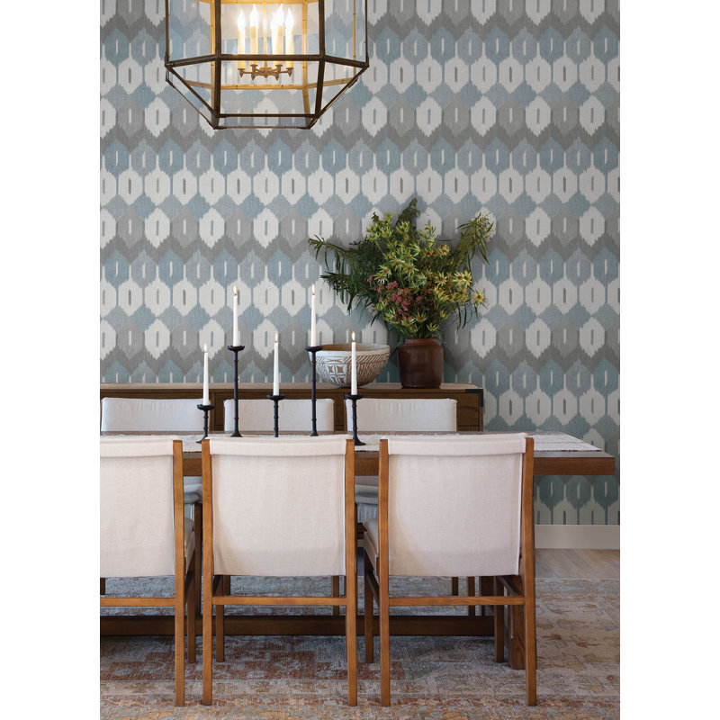Abilene Apricot Ikat Wallpaper, Blue