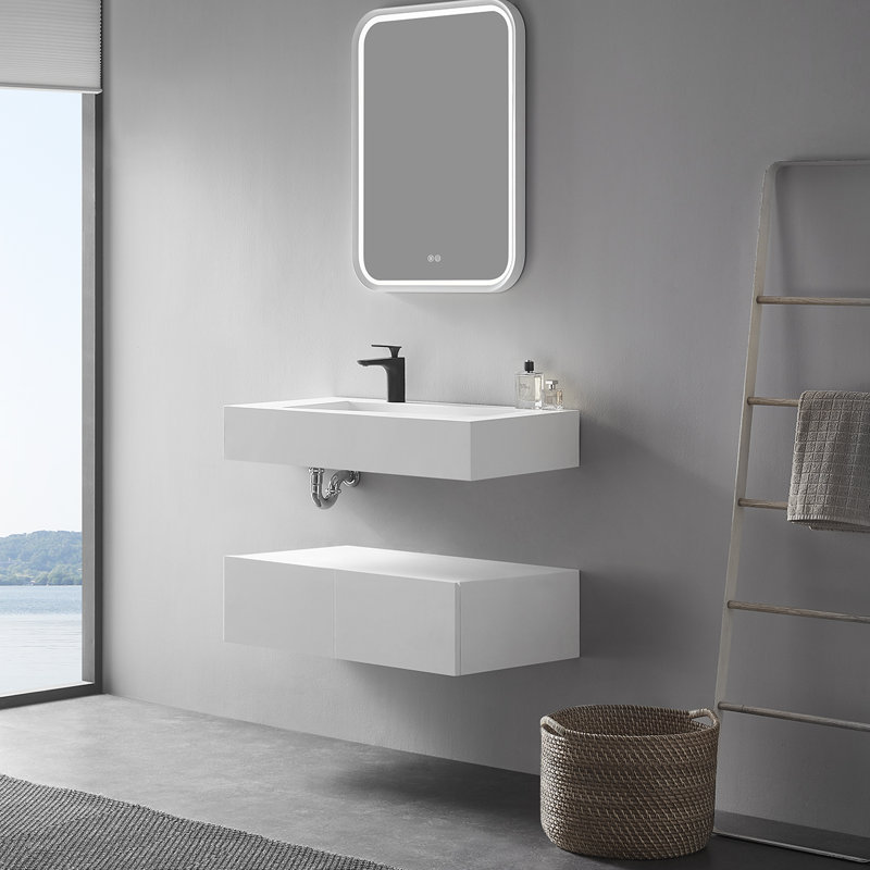 Salle de bain murale ou de comptoir 36 po avec surface solide en forme de bol à losanges, Blanc