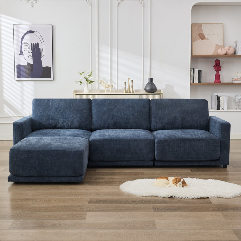 Canapé modulaire 4 pièces avec repose-pieds surdimensionné, Chenille bleu