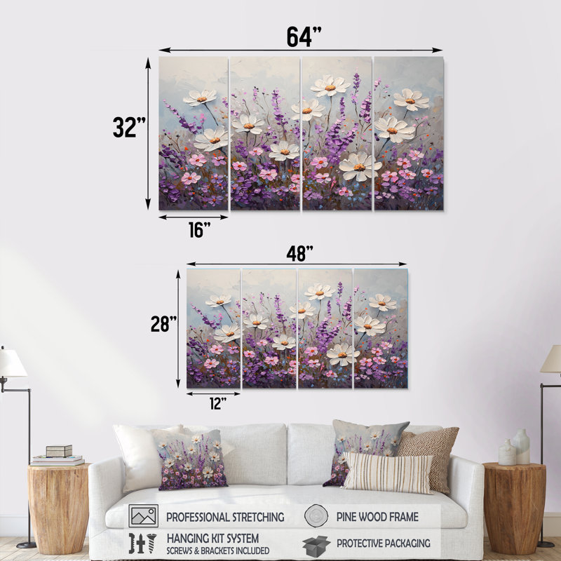 Ingberg - art mural fleurs sauvages - décoration murale traditionnelle 4 pièces, H 28 po x l 48 po