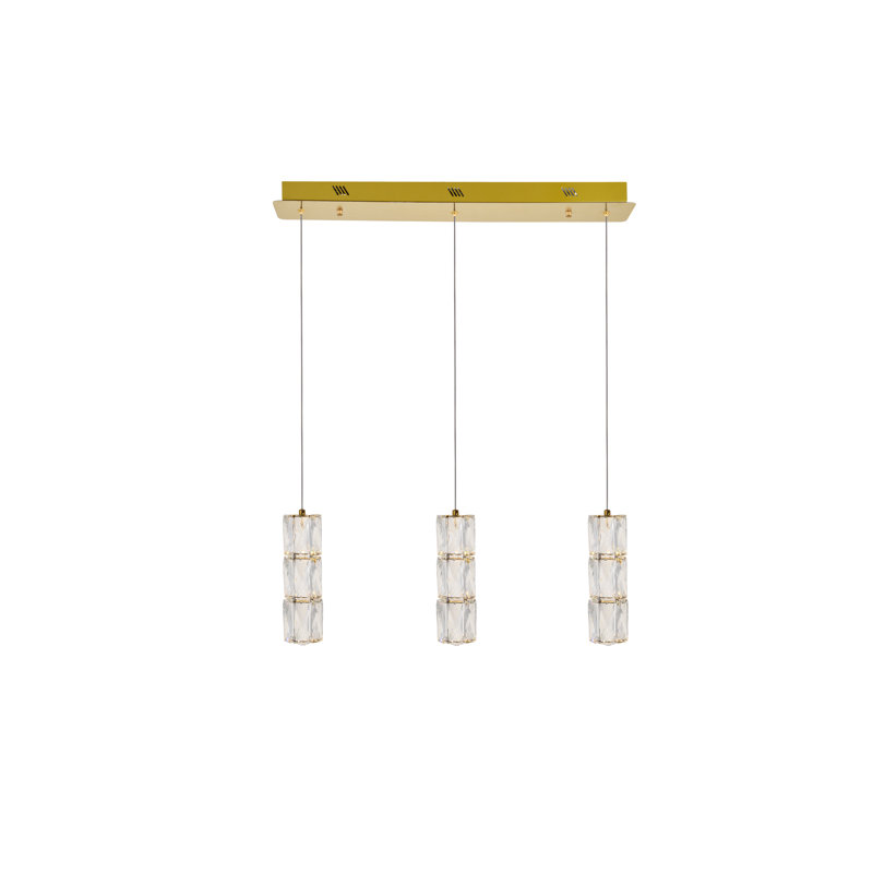 Luminaire suspendu linéaire à 3 lumières pour îlot de cuisine Alfee, Or