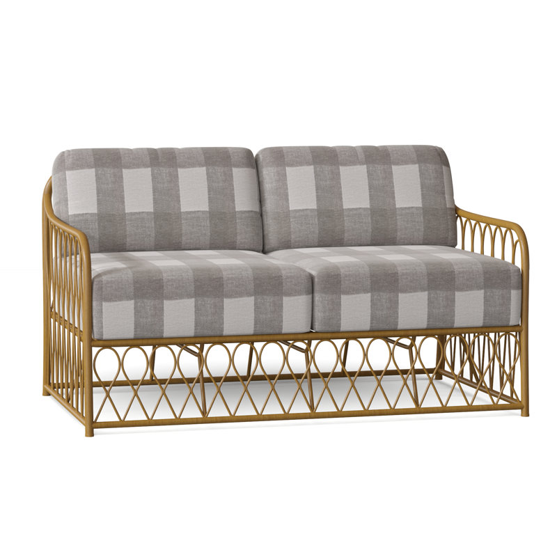Causeuse large avec coussins 53,75 "Cane, Prescott Dove Check Sunbrella®