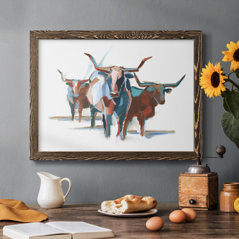 Modern Longhorns I, reproduction d'art sur toile, Noyer, H 14 po x l 20 po x P 1,5 po