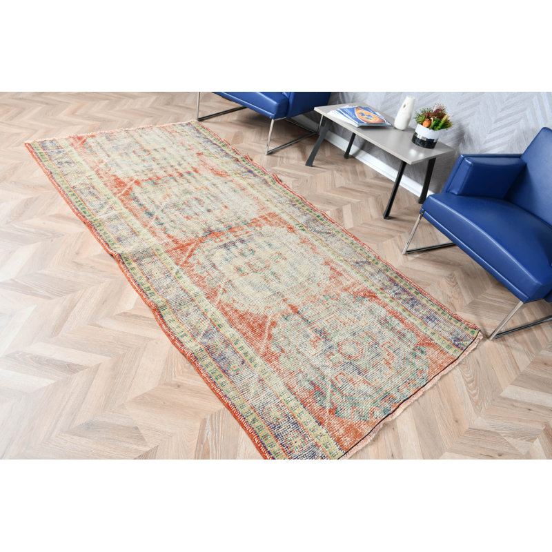 Tapis turc rétro fabriqué à la main, idéal pour rehausser le décor de votre salon avec son design anatolien délavé