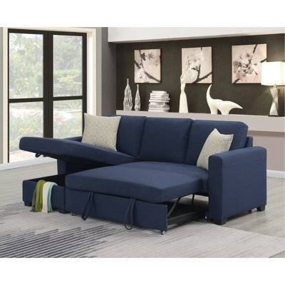 Section réversible bleu marine avec canapé-lit escamotable et chaise de rangement