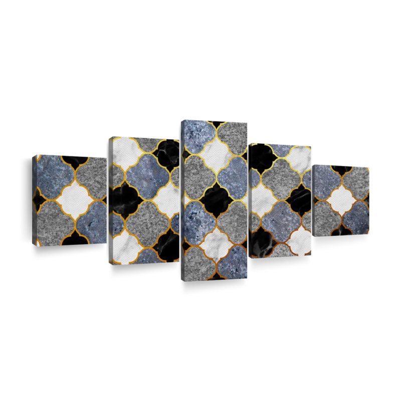" Marble Deco Tiles " 5 Piece Art Print, 36" H x 80" W x 1.25" D