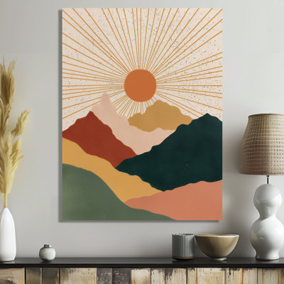 «Sunrise Mirror Of Mountains Landscape», impression sur toile de style Mid-Century moderne, art mural moderne Mid-Century