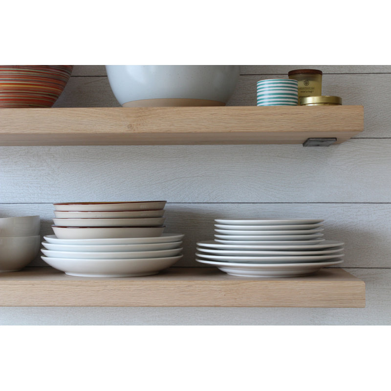 Unfinished White Oak Modern Floating Wall Shelves, Set of 2