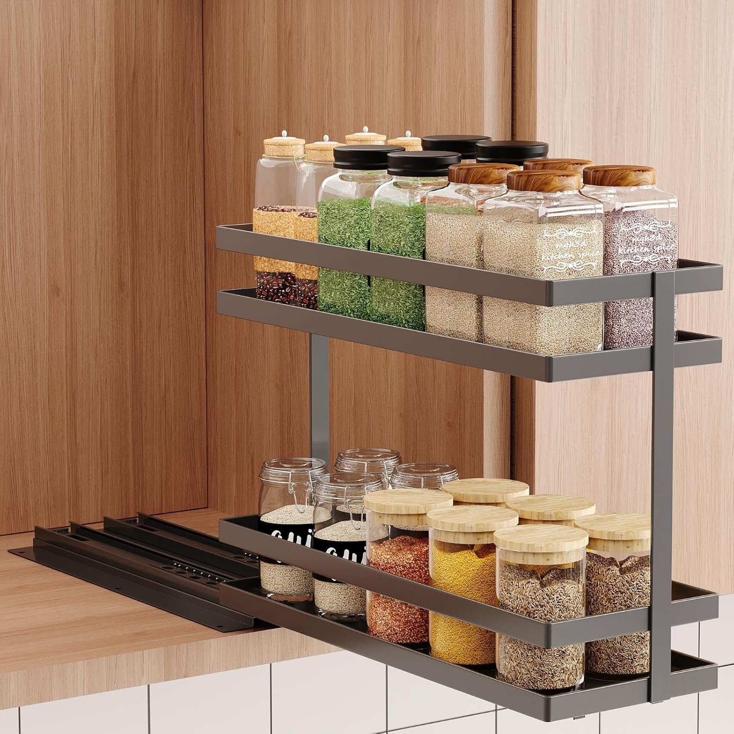Mint Pantry® 2-Tier Pull Out Spice Rack Organizer For Cabinet - Heavy ...