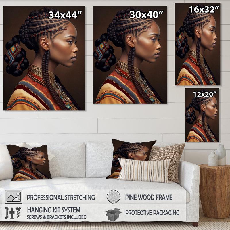 Cormiers, femme afro-américaine, vêtements traditionnels VI sur toile, H 32 po x l 16 po x P 1 po, Toile tendue