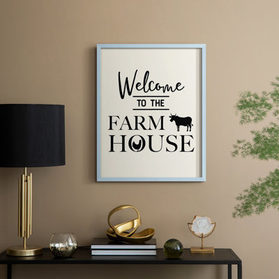 «Welcome to the Farmhouse», reproduction encadrée en bois massif
