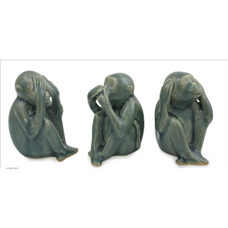 Celadon Ceramic 3 Piece Figurine Set