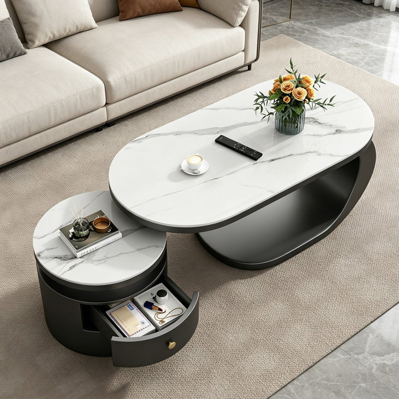 Table basse élégante avec rangement en ardoise pour le salon, White/Light Grey