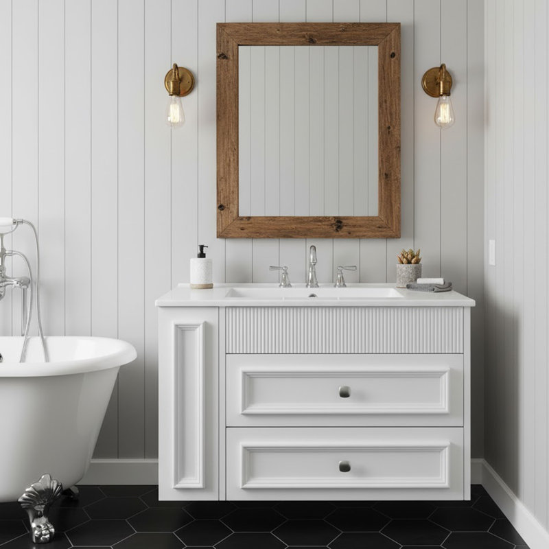 30'' Wall Mounted Bathroom Vanity, White, Gold